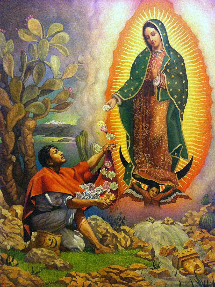 Our Lady of Guadalupe Appearing to Juan Diego in a Praying Pose HD phone wallpaper