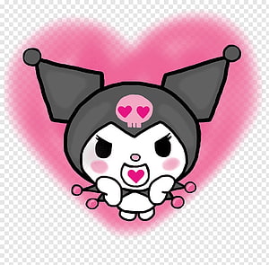 Cute Kuromi Character With Pink Heart Background And Skull Motif HD wallpaper