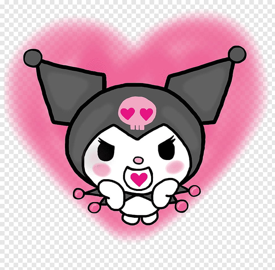 Cute Kuromi Character With Pink Heart Background And Skull Motif HD wallpaper