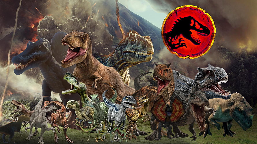 Jurassic World Dominion Carnivore Lineup With T-Rex And Raptor Pack HD wallpaper