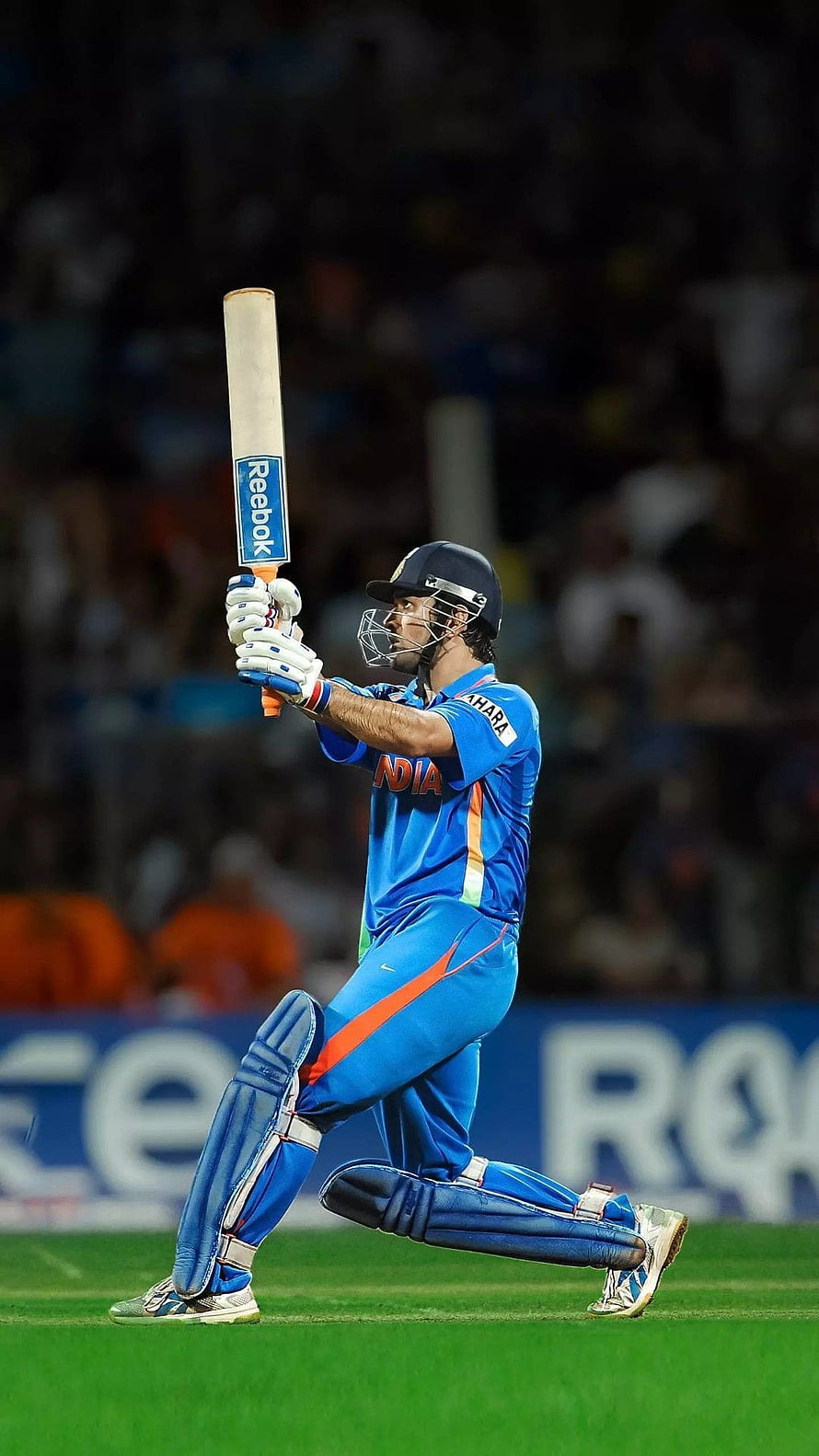 Virat Kohli Celebrating a Six in Blue India Cricket Jersey HD phone wallpaper