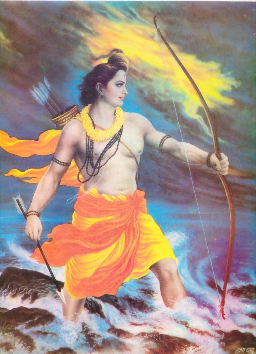 Lord Rama Standing in Water with Bow and Arrow Hindu Mythology Art HD phone wallpaper