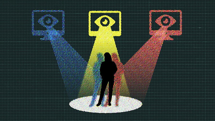 Digital Surveillance Concept With Silhouette Under RGB Spotlights HD wallpaper