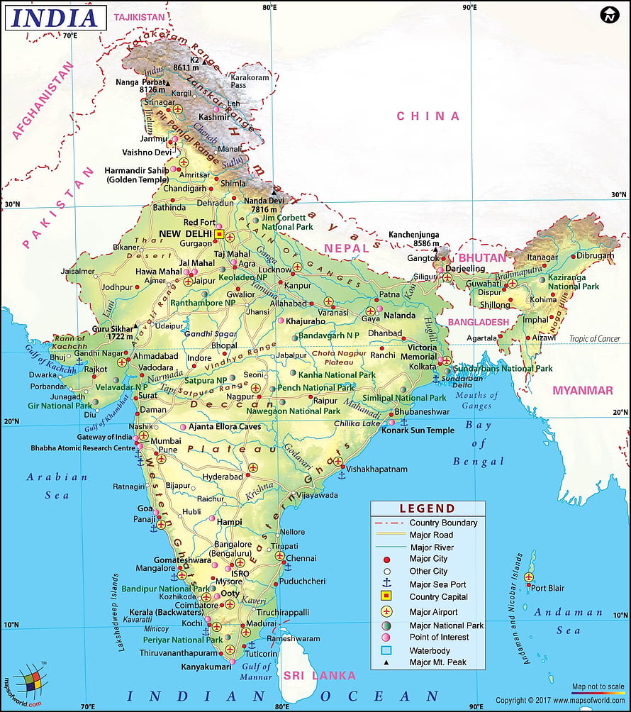Detailed Physical and Political Map of India Showing Cities, Rivers, and Mountain Ranges HD phone wallpaper