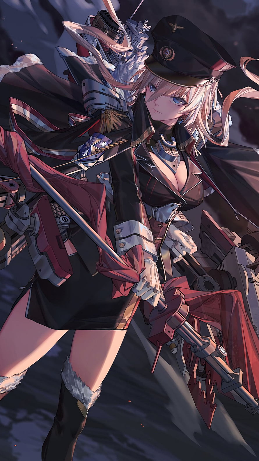 Bismarck from Azur Lane in Military Uniform with Naval Artillery HD phone wallpaper