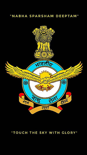 Indian Air Force Emblem with National Emblem and Motto on Black Background HD phone wallpaper