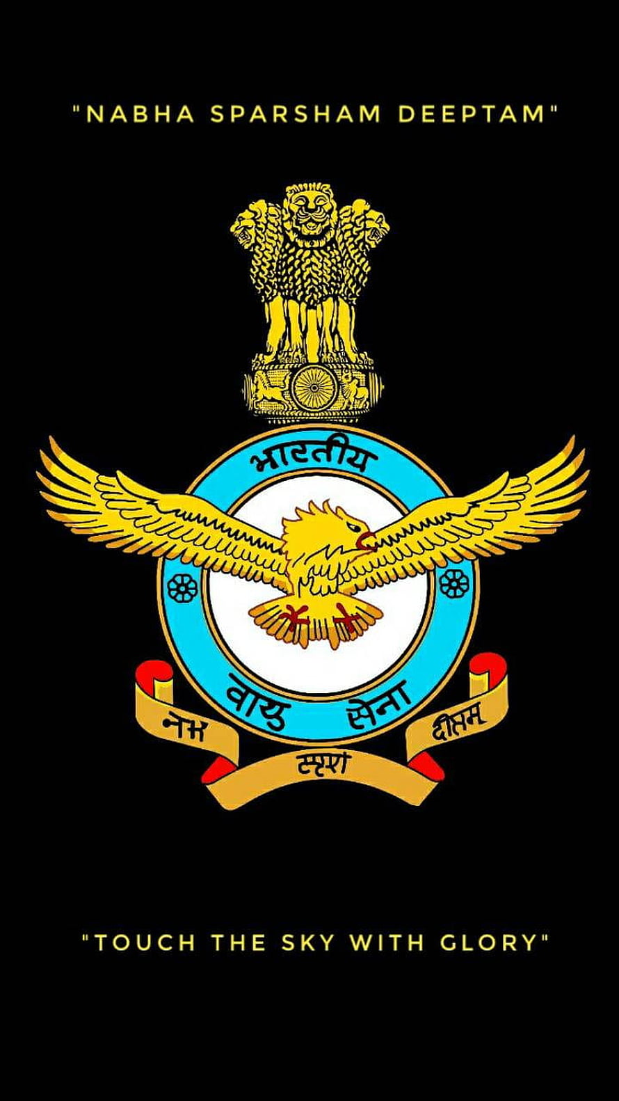 Indian Air Force Emblem with National Emblem and Motto on Black Background HD phone wallpaper