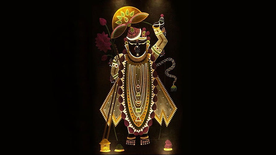 Lord Shrinathji Traditional Indian Artwork on Black Background HD wallpaper