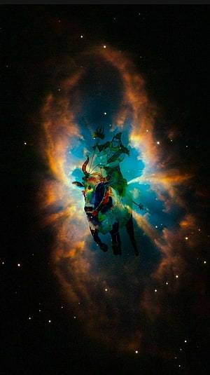 Lord Shiva Riding Nandi Bull Through Cosmic Nebula in Vibrant Digital Art HD phone wallpaper