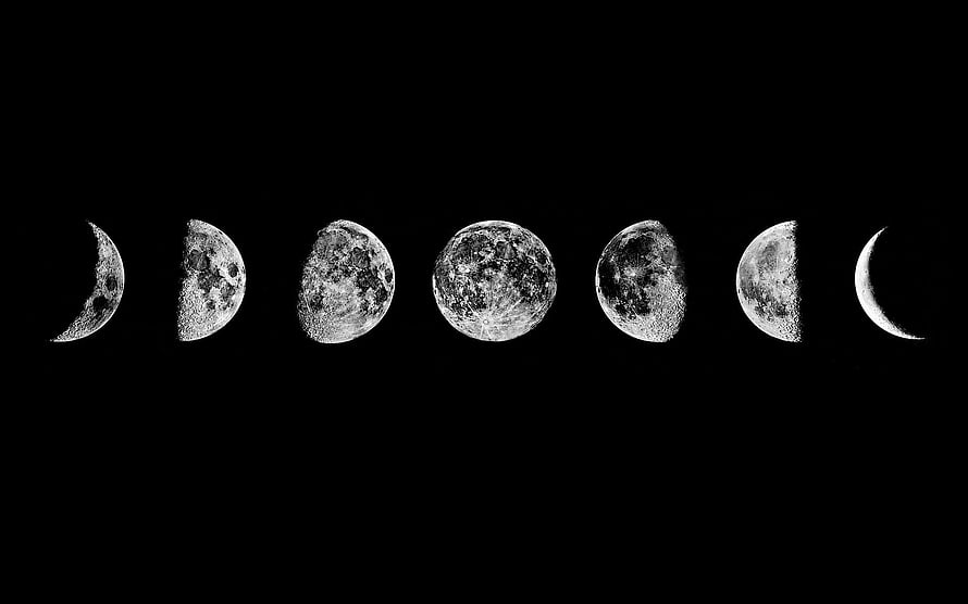 Black and White Moon Phases Sequence on Dark Background HD wallpaper