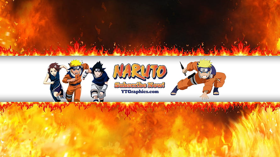 Naruto Anime Characters Running Through Fiery Flames Banner Design HD wallpaper