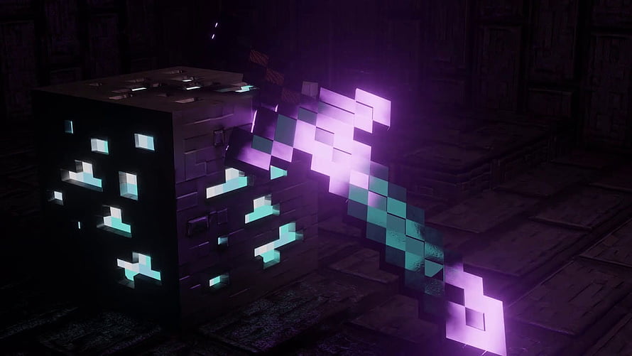 Minecraft Netherite Sword and Block in Dark Atmosphere HD wallpaper
