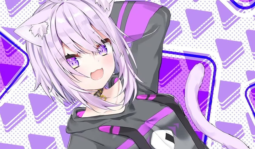 Anime Girl With Purple Hair And Cat Ears In Hoodie HD wallpaper