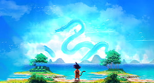 Goku and Shenron in Dragon Ball Z Anime Landscape HD wallpaper