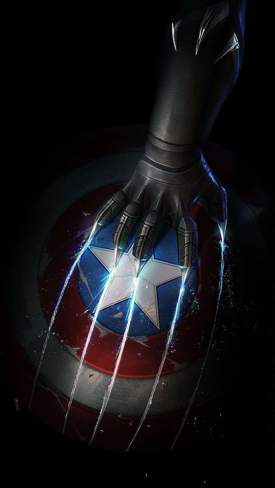 Black Panther Claws Scratching Captain America Shield Dark Art HD phone wallpaper