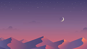 Minimalist Mountain Landscape with Crescent Moon and Starry Night Sky in Soft Pastel Tones HD wallpaper