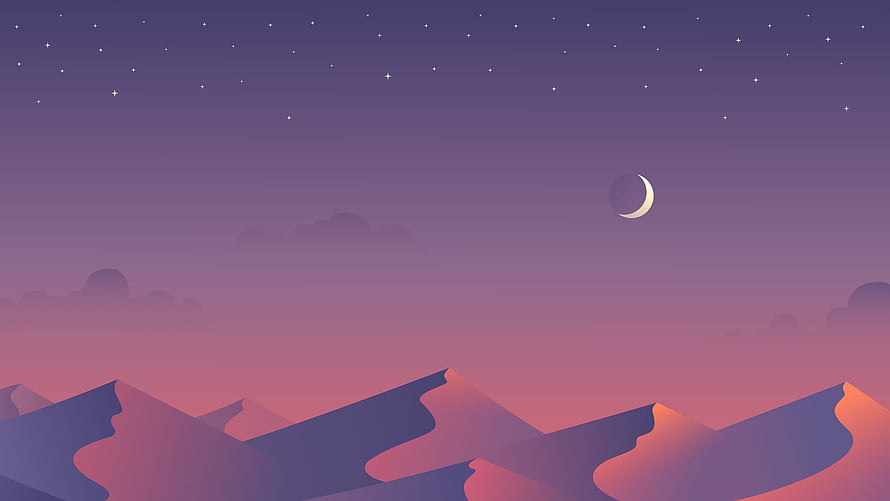 Minimalist Mountain Landscape with Crescent Moon and Starry Night Sky in Soft Pastel Tones HD wallpaper