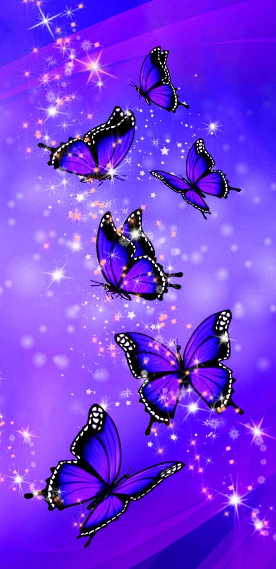 Magical Purple Butterflies Flying in a Sparkling Starry Sky HD phone wallpaper