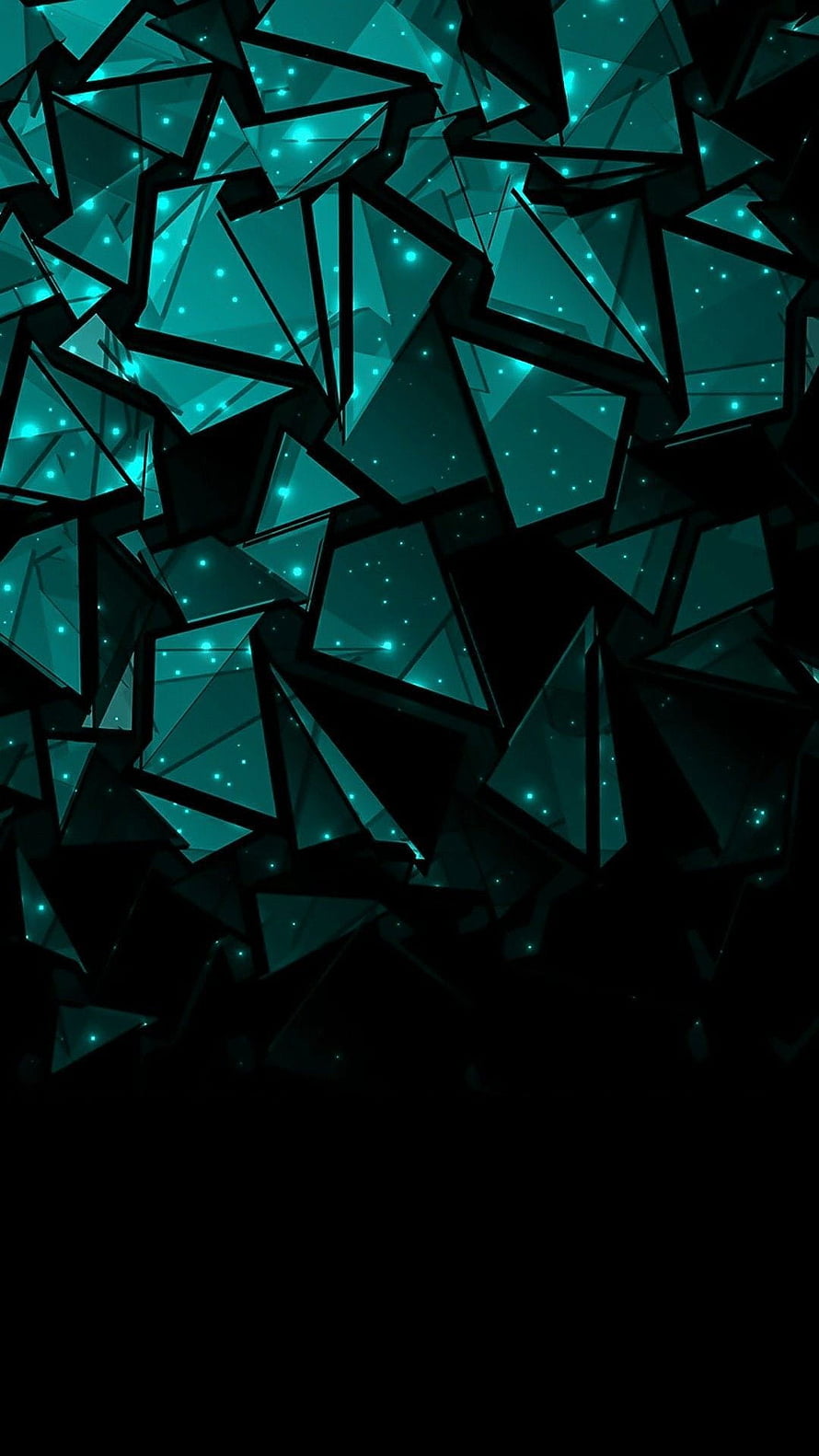 Glowing Teal Geometric Shards on Black Background HD phone wallpaper