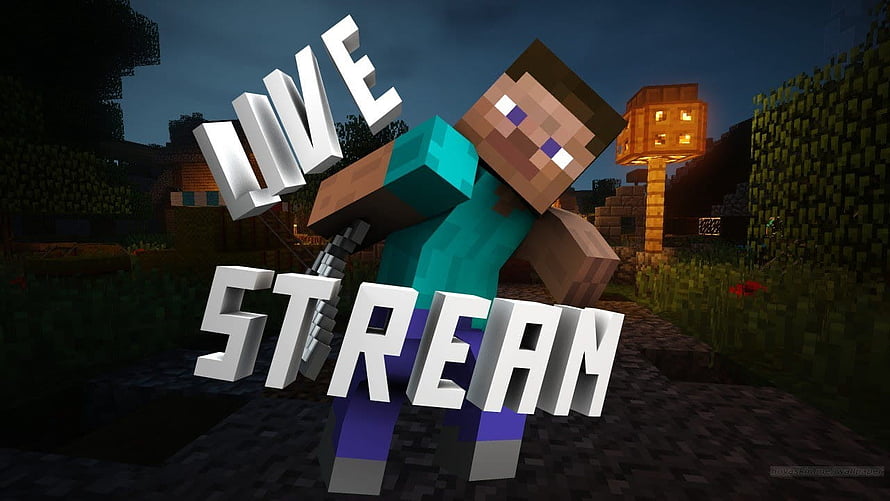 Minecraft Steve Character in Blocky Nighttime Village Scene with 3D Text Overlay HD wallpaper