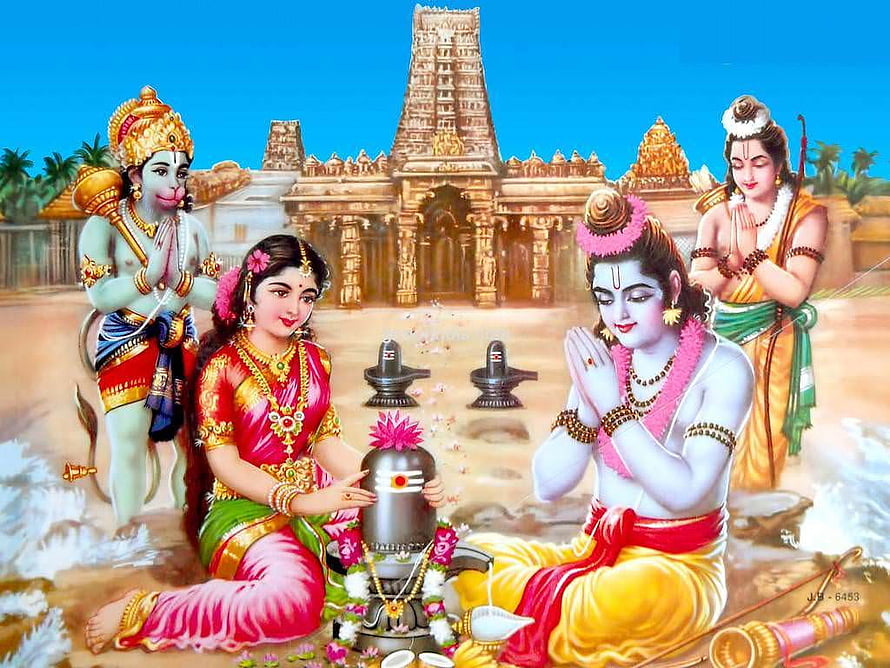 Ram Sita Hanuman and Lakshman Performing Worship at a Temple, ram sita hanuman, #Hanuman HD wallpaper