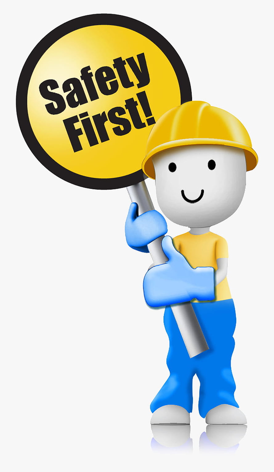 3D Cartoon Construction Worker Holding Safety First Sign with Hard Hat and Blue Overalls HD phone wallpaper