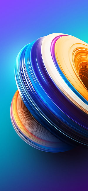 Vibrant 3D Abstract Torus with Flowing Colorful Ribbons on Gradient Background HD phone wallpaper