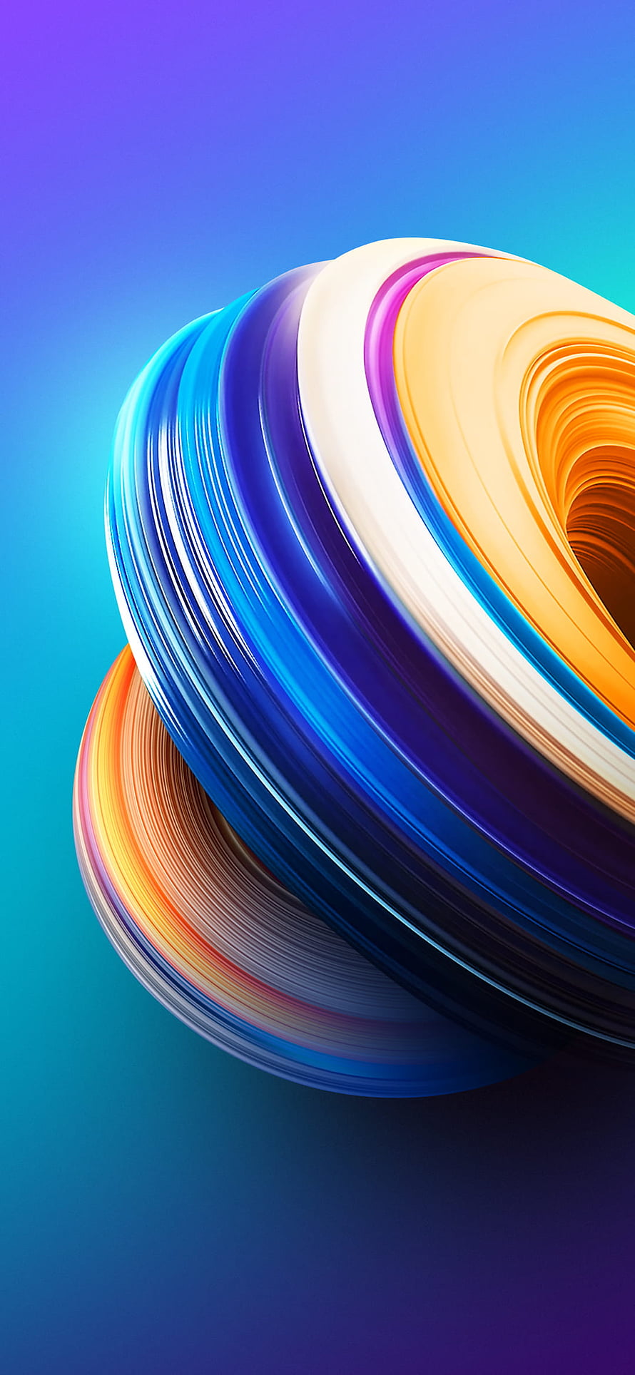 Vibrant 3D Abstract Torus with Flowing Colorful Ribbons on Gradient Background HD phone wallpaper
