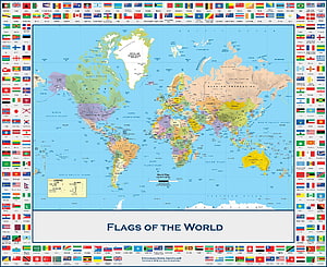 Political World Map with National Flags and Country Borders HD wallpaper
