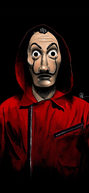 Money Heist Berlin Character Digital Art Portrait in Red Hoodie and Mask HD phone wallpaper