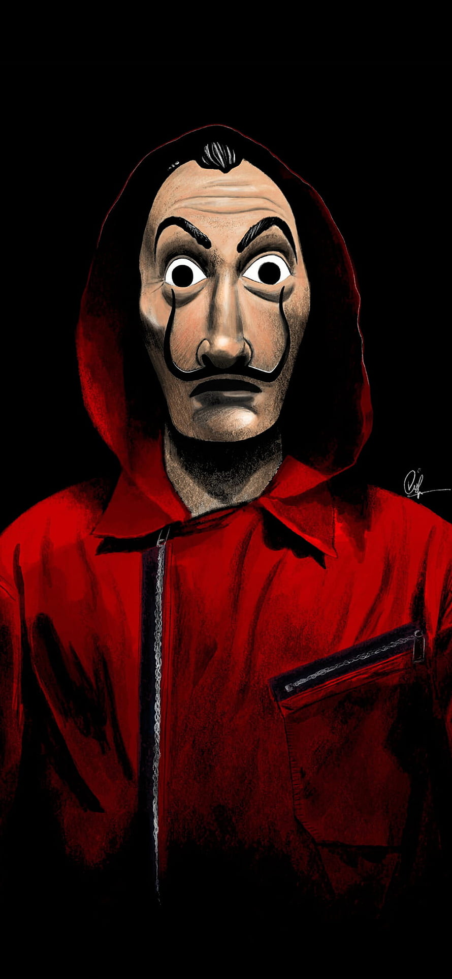 Money Heist Berlin Character Digital Art Portrait in Red Hoodie and Mask HD phone wallpaper