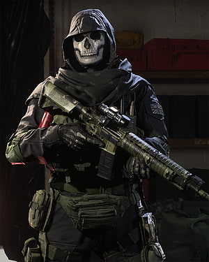 Ghost Operator from Call of Duty Modern Warfare Holding Camouflage Assault Rifle HD phone wallpaper