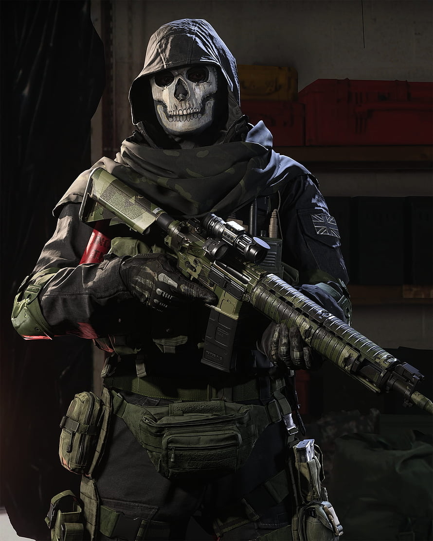 Ghost Operator from Call of Duty Modern Warfare Holding Camouflage Assault Rifle HD phone wallpaper