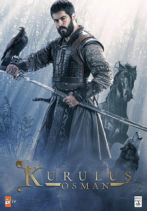Kurulus Osman promotional poster featuring Ertugrul Ghazi with sword, hawk, horse, and wolf in misty forest, Ertugrul Ghazi / Osman Hindi/Urdu & for Android, ertugrul season 2 HD phone wallpaper