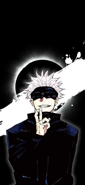 Gojo Satoru Manga Artwork with Blindfold and Spiky White Hair HD phone wallpaper