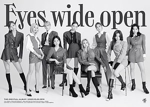 TWICE Eyes Wide Open Album Cover Black and White Group Portrait HD wallpaper