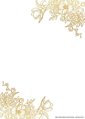 Elegant Gold Floral Line Art Wedding Invitation Template with Corner Botanical Illustrations HD phone wallpaper