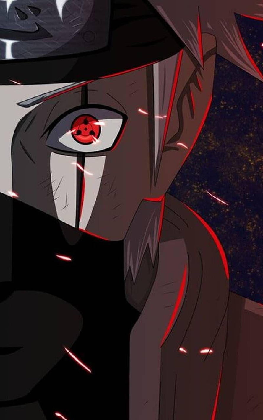 Kakashi Hatake Anime Portrait With Sharingan Eye And Dark Starry Background HD phone wallpaper