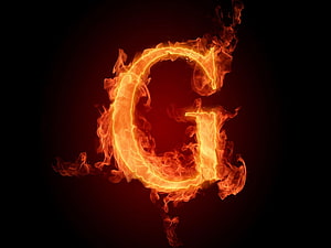 Fiery Letter G Alphabet Design With Burning Flames On Dark Background HD wallpaper