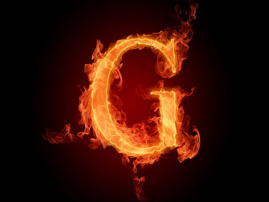 Fiery Letter G Alphabet Design With Burning Flames On Dark Background HD wallpaper