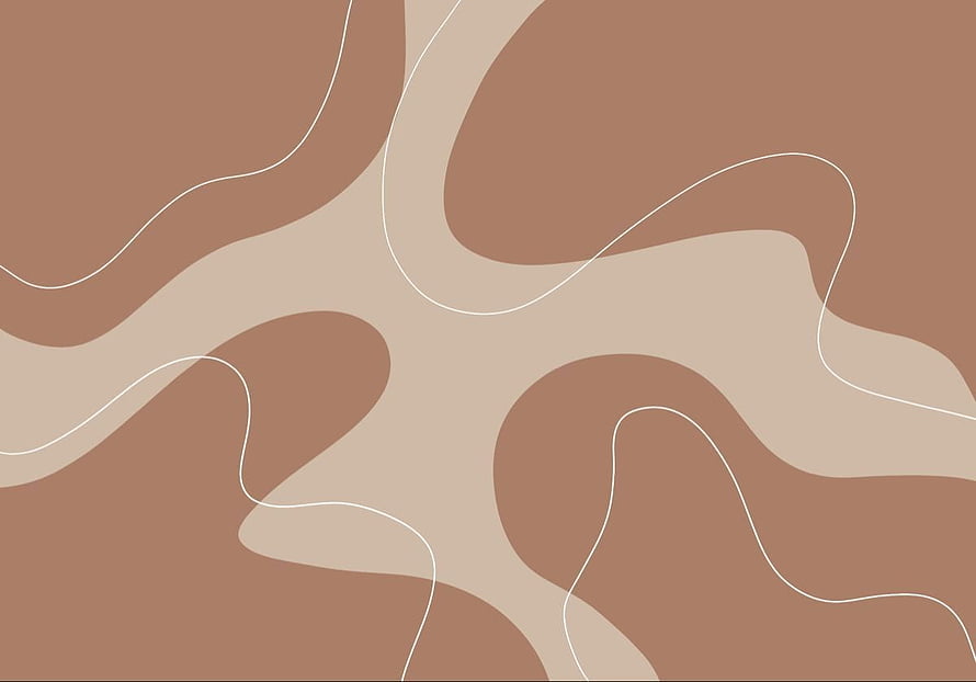 Minimalist abstract brown and beige organic shapes with flowing white line art HD wallpaper