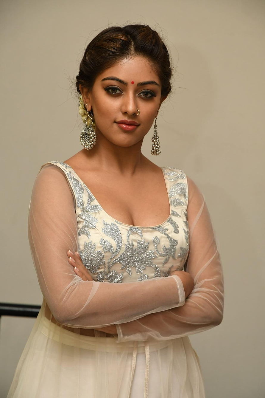 Anu Emmanuel in Elegant Silver Embroidered Gown with Traditional Indian Jewelry HD phone wallpaper