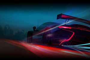Futuristic Sports Car With Neon Light Trails On A Dark Night Road HD wallpaper
