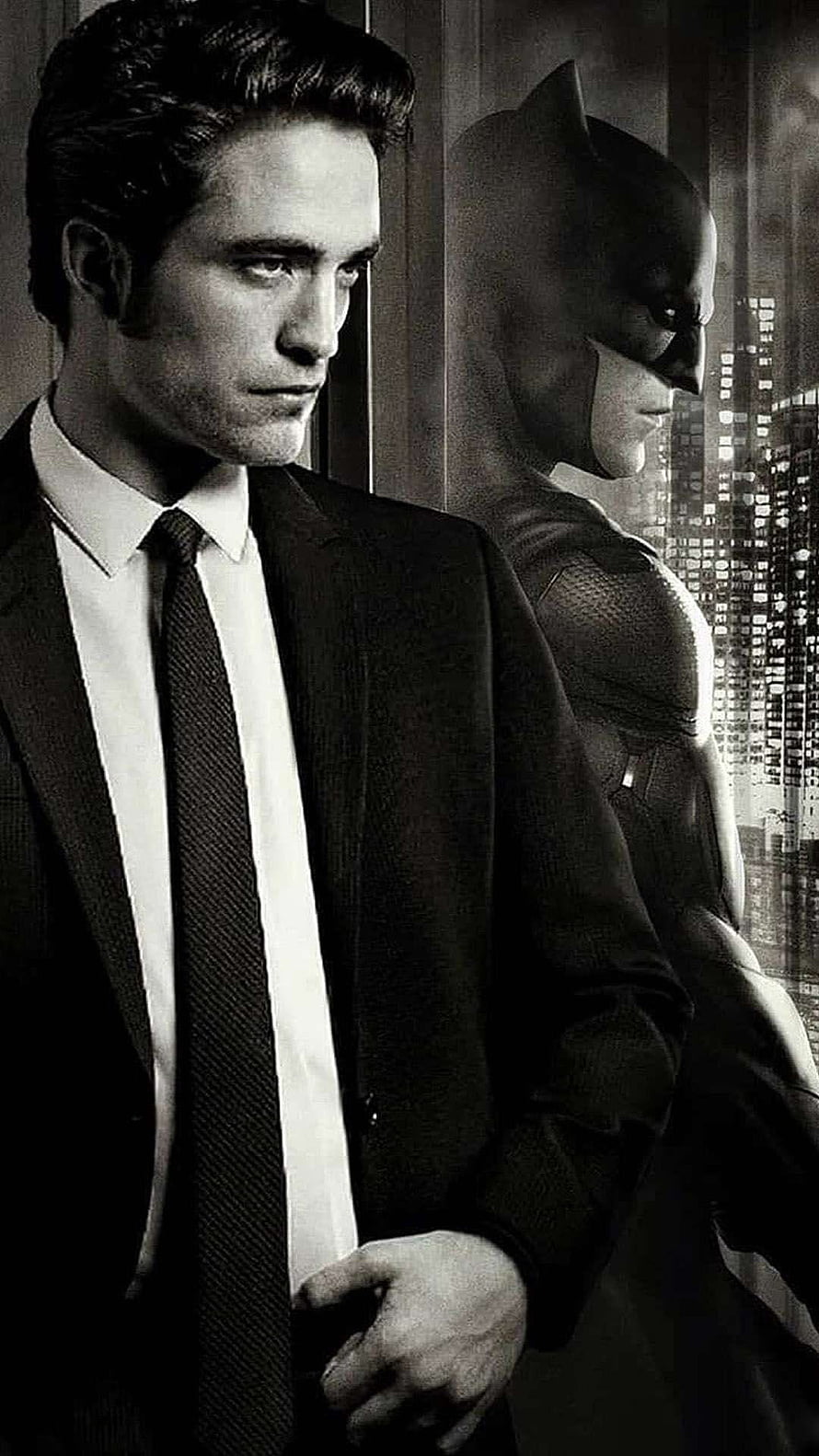 Robert Pattinson as Bruce Wayne and Batman in a moody black and white portrait, Batman Robert Pattinson Top Awesome Backgrounds, the batman robert pattinson HD phone wallpaper