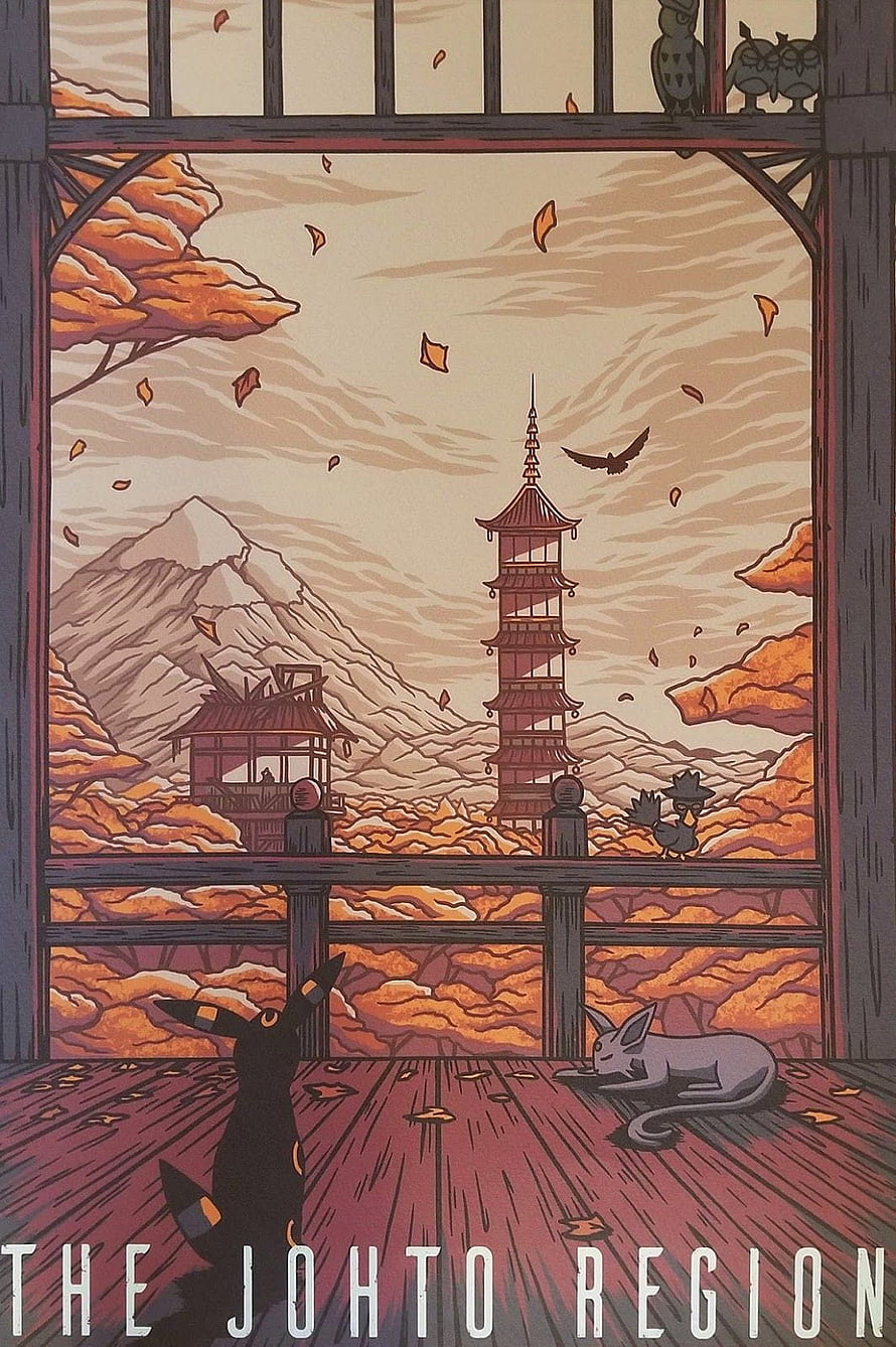The Johto Region Autumn Landscape With Eevee And Umbreon HD phone wallpaper