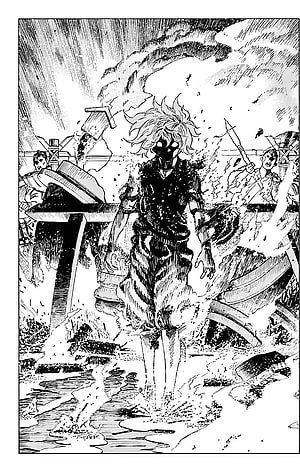 Black and White Manga Panel of a Shadowy Figure Emerging from Water Amidst Destruction, Read manga Jigokuraku, hells paradise jigokuraku HD phone wallpaper