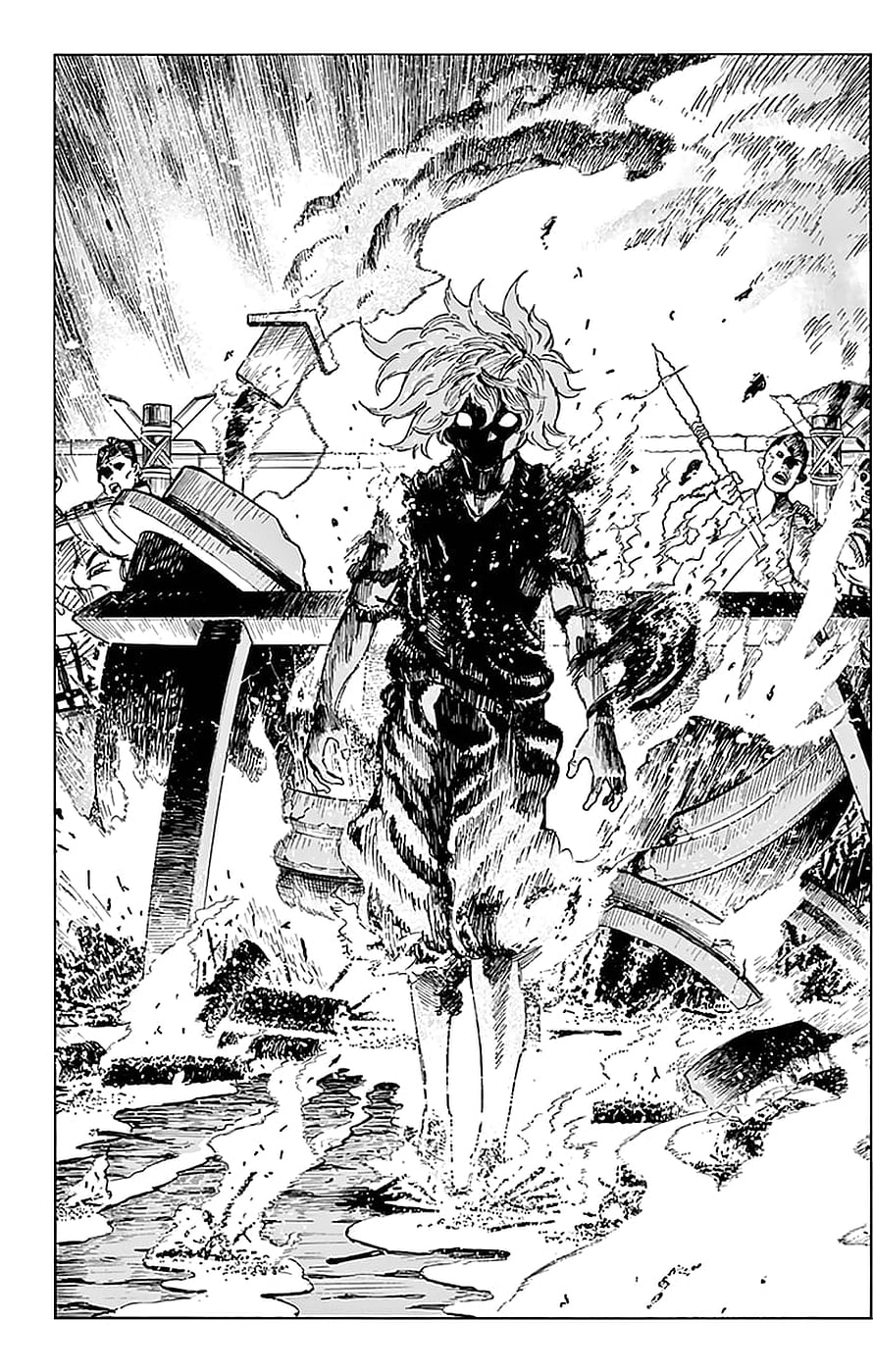 Black and White Manga Panel of a Shadowy Figure Emerging from Water Amidst Destruction, Read manga Jigokuraku, hells paradise jigokuraku HD phone wallpaper