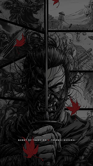 Ghost of Tsushima Jin Sakai Manga Style Illustration by Takashi Okazaki HD phone wallpaper