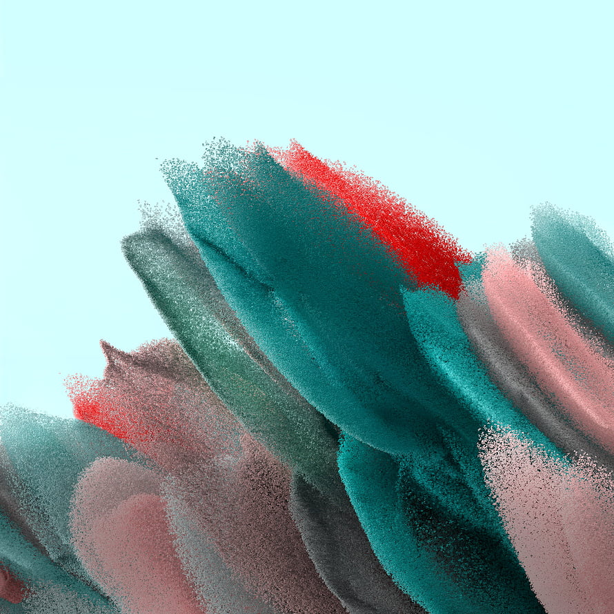 Abstract 3D Powder Art with Teal, Red, and Pink Grainy Textures on Mint Background HD phone wallpaper