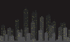 Pixel Art City Skyline at Night with Glowing Yellow Windows HD wallpaper